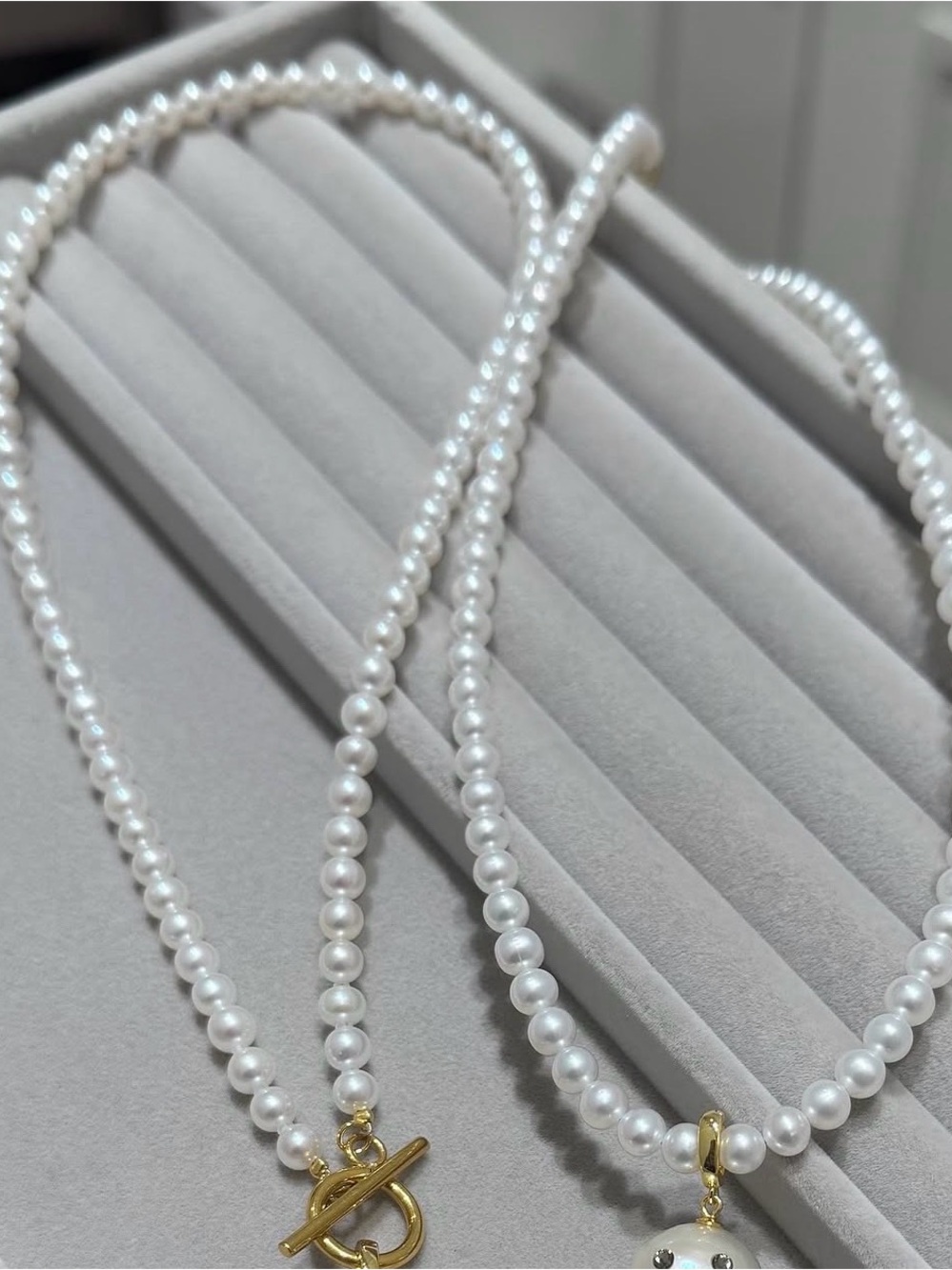 Classic White Real Baroque Pearl Necklace with Gold Toggle Clasp
